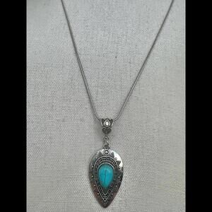 Elegant Turquoise Pendant Necklace with Silver Tone Chain